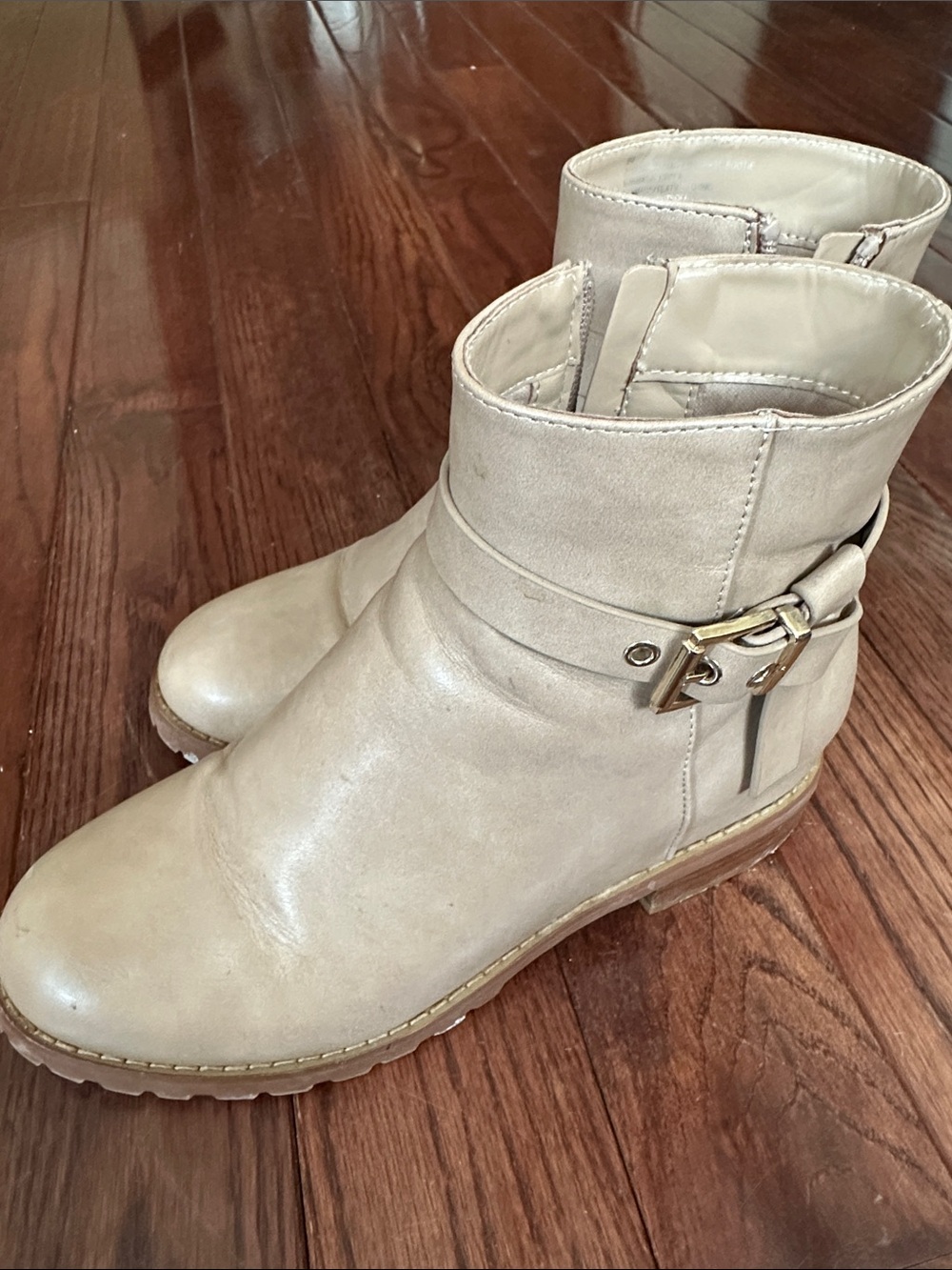 Maurices Cream Ankle Boots with Side Buckle